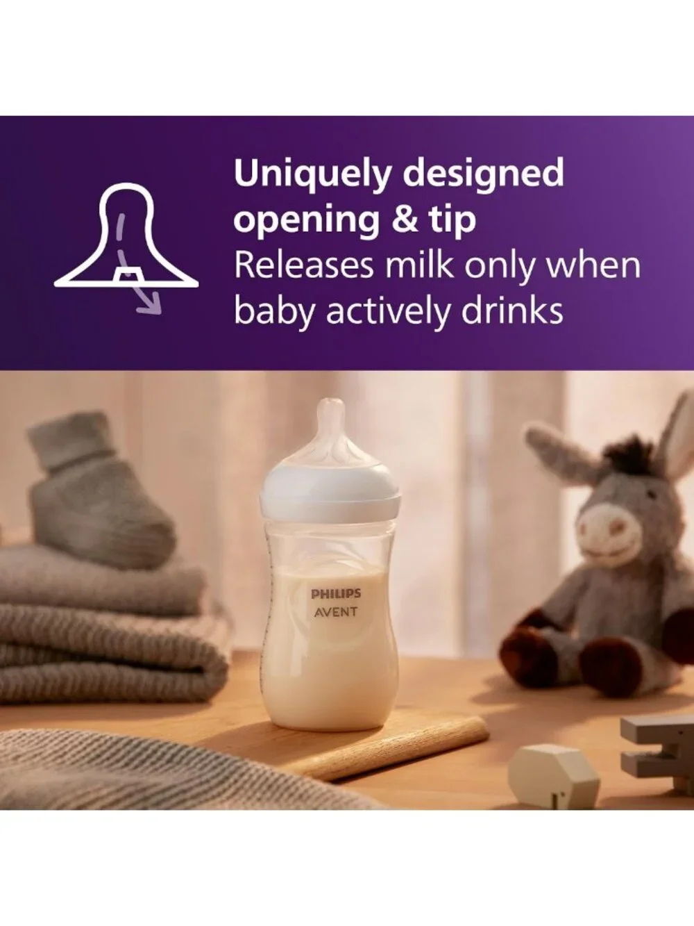 Natural Baby Bottles 9oz 4-Pack with Medium Flow Nipples & Cute Seahorse Design